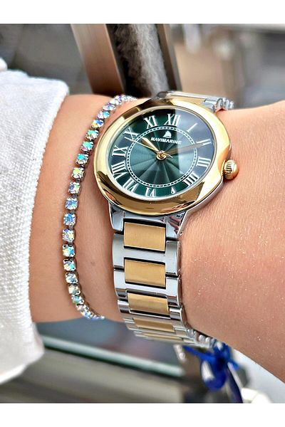 Navimarine Women's Wrist Watch with Steel Cord Double Color Green Dial Bracelet Gift