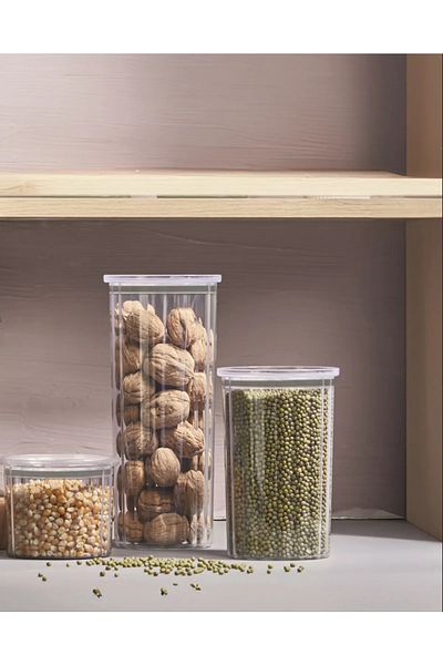 Şıkyuvam Food Storage Container - 3 Sizes 3 Pieces with Vacuum Lid Crystal 0.5 Lt 1 Lt 1.5 Lt Anthracite