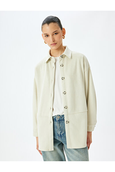 Koton Buttoned Long Sleeve Suede Look Shirt Jacket