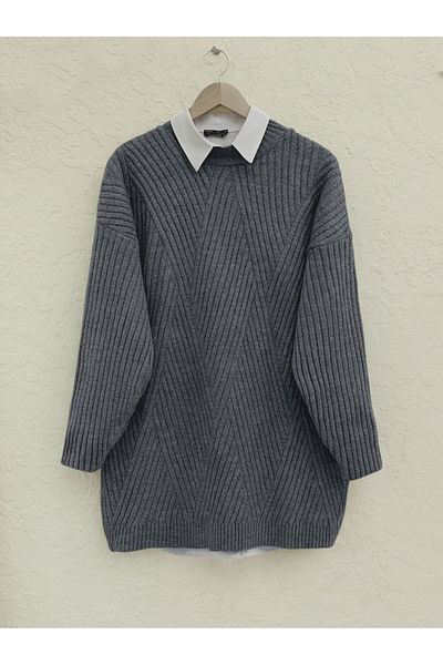 Modamorfo Smoked Color Diamond Patterned Knitted Knitwear Tunic