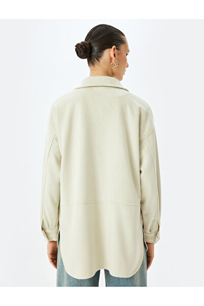 Koton Buttoned Long Sleeve Suede Look Shirt Jacket