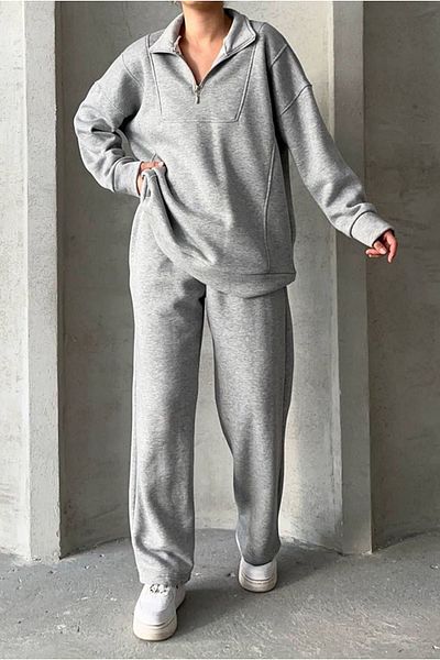 Moda Rosa 25k2217 - مزيج رمادي - بدلة ثلاثية بسحاب