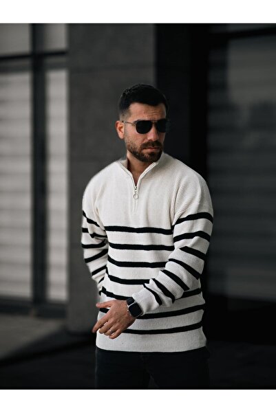 Baycombine35 Ανδρικό πλεκτό πουλόβερ με γιακά με μισό φερμουάρ