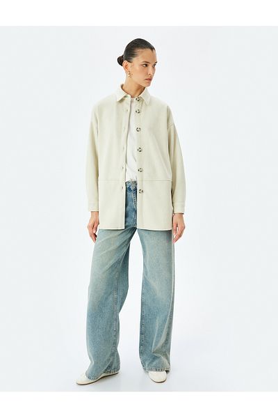Koton Buttoned Long Sleeve Suede Look Shirt Jacket