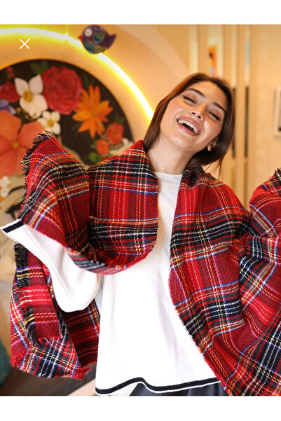 ŞURA ŞAL Omuzluk kışlık atkı iskoç kırmızı rengi şal