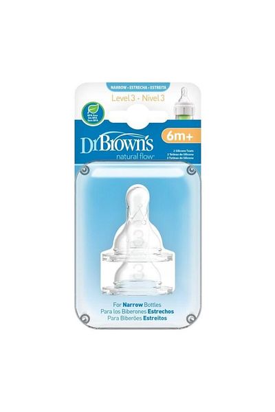Easy Tedarik Dr Brown's Narrow Mouth 3.Evre 2-Piece Silicone Baby Bottle Nipple