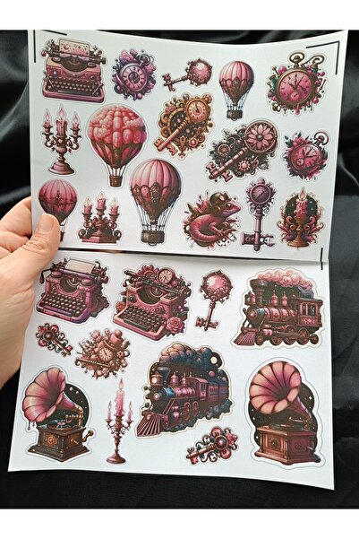 Pink Swan Craft Set de autocolante Steampunk Pink Elements, Bullet Journal, a...