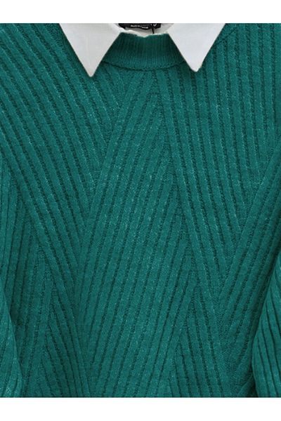 Modamorfo Emerald Colored Diamond Patterned Running Knitwear Tunic