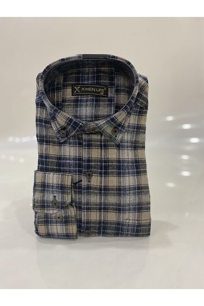 BURSPA Ανδρικό πουκάμισο Dad με χαλαρή εφαρμογή καρό χειμερινό μονό τσέπη