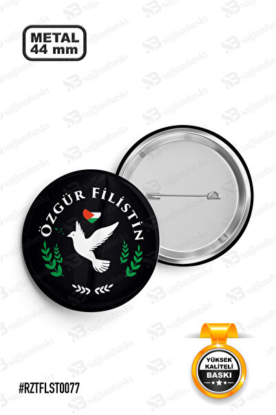 Özgür Filistin Siyah İğneli Rozet 44mm
