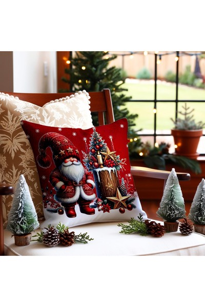 Hayal Dekoratif Újévi témájú piros háttér törpe mintás készlet 6 db digitális nyomtatott ajándék párnahuzatból