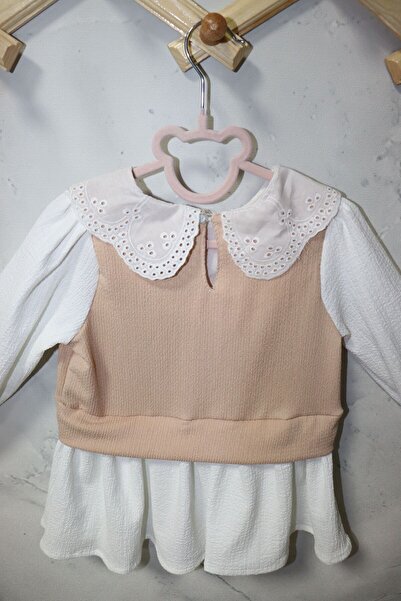 FESSHERA Stílusos és elegáns lányok kétrészes szett - csipkegallér hosszú ujjú blúz és kényelmes nadrág kombináció