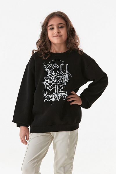 Fulla Moda Суитшърт за момиче с кръгло деколте с щампа от 3 прежди