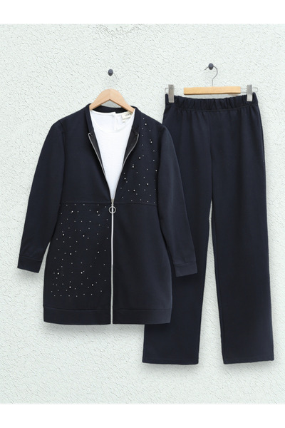 Modamorfo بدلة قطنية ممشطة متجددة - مرصعة باللؤلؤ وسحاب