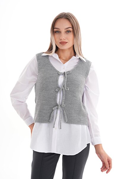 ŞİMAL Жіночий жилет з переднім застібанням, детально в'язаний з трикотажу 245329 -