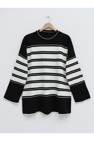 Modamorfo Crew Neck Loose Knitwear Tunic -Black