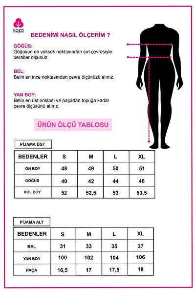 koza iç giyim Kadın Pamuklu Çıtır Çiçek Desenli Baby Overloklu Fiyonk Detaylı Uzun Kollu Pijama Takımı