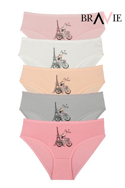 Bravie Chiloți colorați cu decupaj bikini, ilustrați și model Brv1-prs