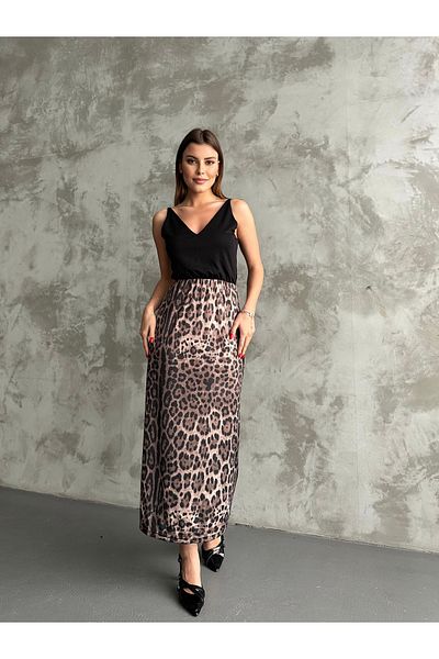 bm bessomoda fashion boutique Rochie de damă cu decolteu în V cu imprimeu leopard, lungime midi, cu bretele