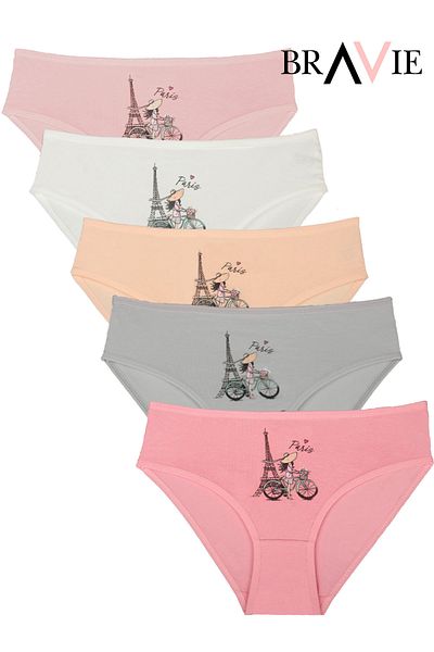 Bravie Chiloți colorați cu decupaj bikini, ilustrați și model Brv1-prs
