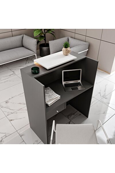 MERLİN MOBİLYA BLACKROSE TEK ÇEKMECELİ LEDLİ ANTRASİT-BEYAZ KARŞILAMA BANKOSU