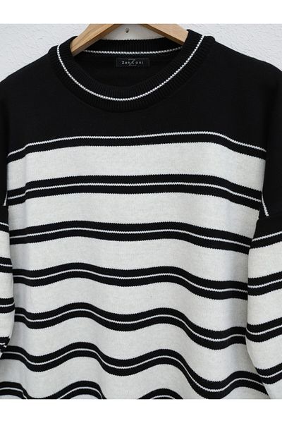Modamorfo Crew Neck Loose Knitwear Tunic -Black