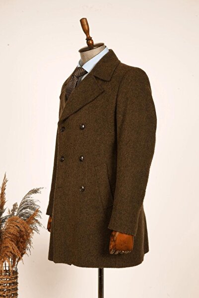 Guild Παλτό από μαλλί Kavala με διπλό στήθος διαγώνιο γήινο