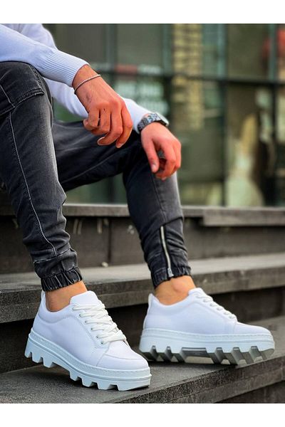 BOA KB 056 White Skin Λευκή ψηλή σόλα casual αθλητικά παπούτσια