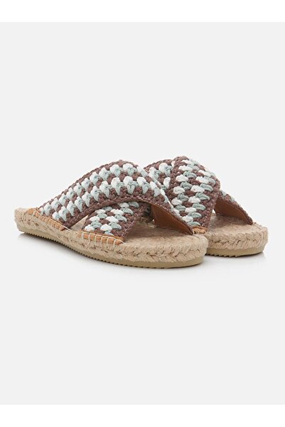 Su Espadril Kinsee Kahve-ekru Kadın Örgü Espadril Terlik
