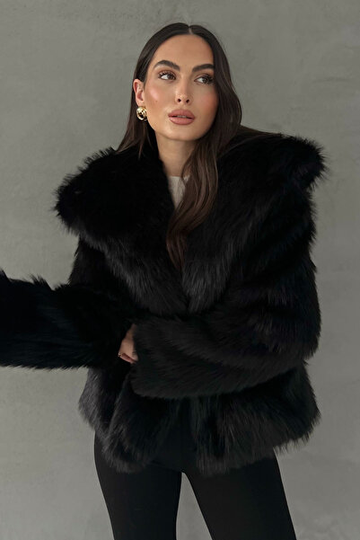 Seda Yalçın Atelier Jachetă neagră scurtă din blană artificială