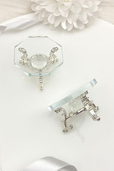 ZEYMERADE Silver 2-Piece Glass Ring Riser and Engagement Decoration Tray - Groom Coffee and Turkish Delight Bowl