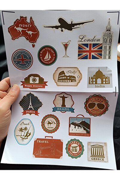 Pink Swan Craft Retro Ülkeler Bavul Tipi Etiket Seti – 18 Adet Laptop, Ipad, Defter, Kitap, Planlayıcı Sticker