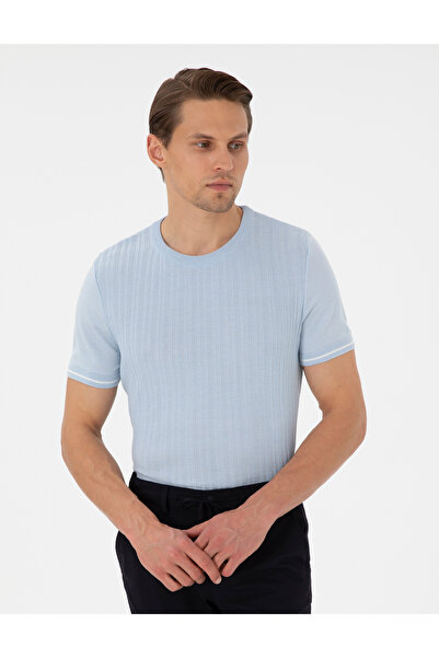 Pierre Cardin Açık Mavi Slim Fit Bisiklet Yaka Triko Tişört 50303616-VR095