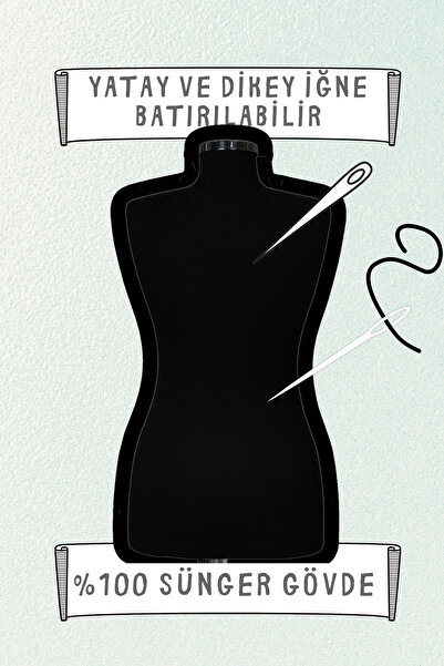 Acar Raf Terzi Mankeni Süngerli Prova Mankeni Siyah Kumaş Kaplamalı 36 Beden