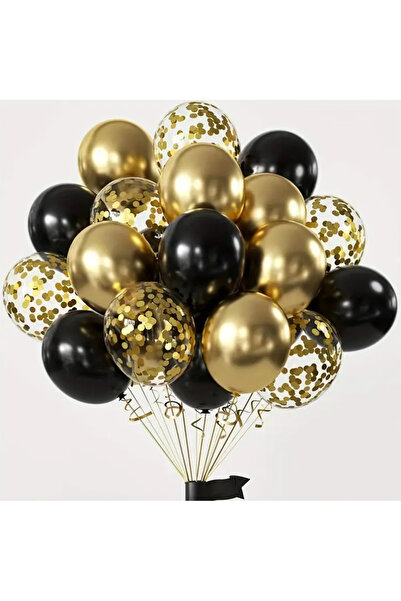BalonEvi Siyah Metalik Payetli Balon Seti