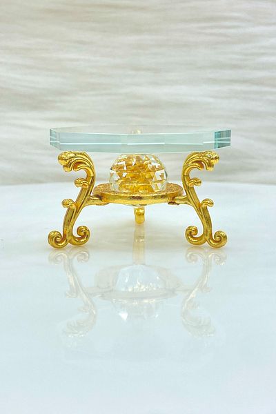 ZEYMERADE Gold 2-Piece Glass Ring Riser and Groom Coffee Presentation Tray