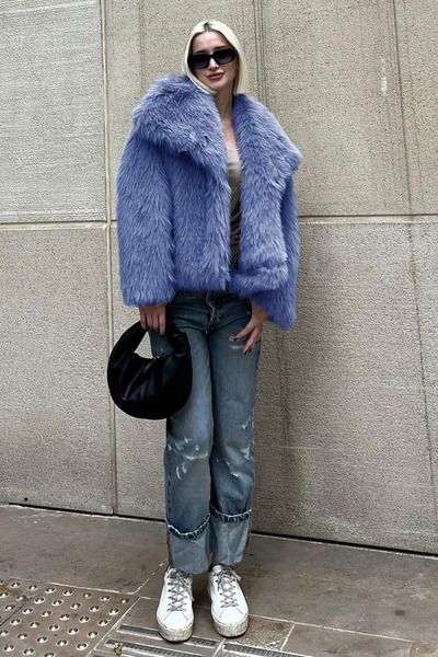 sinemkivanc co Blană premium căptușită de culoare albastru baby