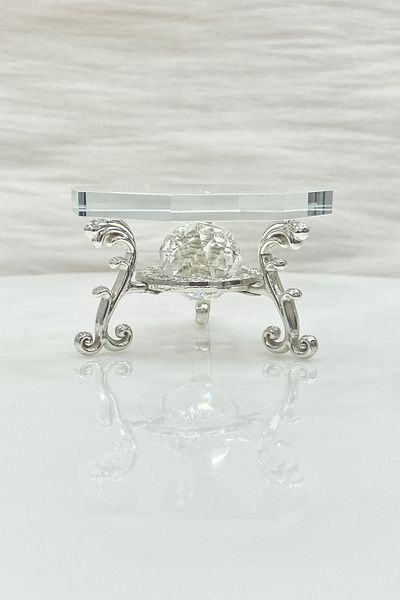 ZEYMERADE Silver 2-Piece Glass Ring Riser and Engagement Decoration Tray - Groom Coffee and Turkish Delight Bowl