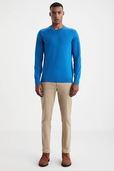 Hemington Slim Fit Crew Neck Blue Merino Wool Sweater