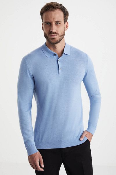 Hemington Polo Neck Merino Wool Blue Sweater