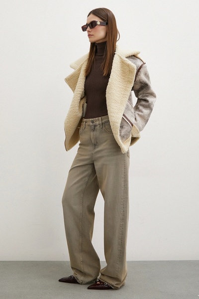 Never more Yüksek Bel Wide Leg Jean Taş