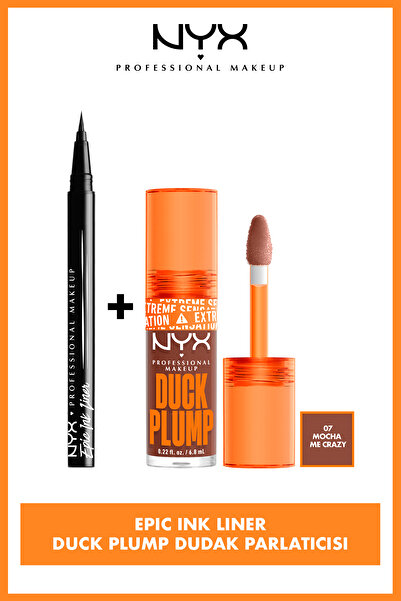 NYX Professional Makeup Epic Ink Liner Black - Siyah Eyeliner &Duck Plump Dolgun Görünüm Dudak Parlatıcısı-07 Mocha Me Crazy