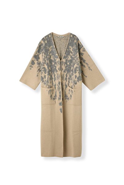 Uludağ Triko Жіночий трикотажний кардиган сірого кольору з квітковим принтом