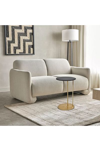 Areka Gold Service Table, Gold Iron Base, Black Glass Top
