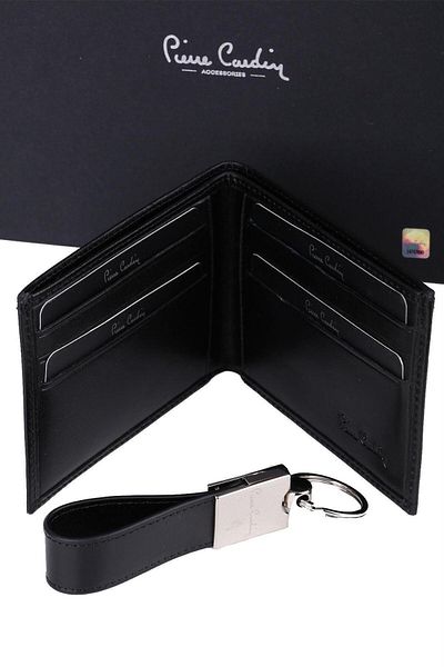 Pierre Cardin Men's Leather Wallet Keychain Set in Special Box