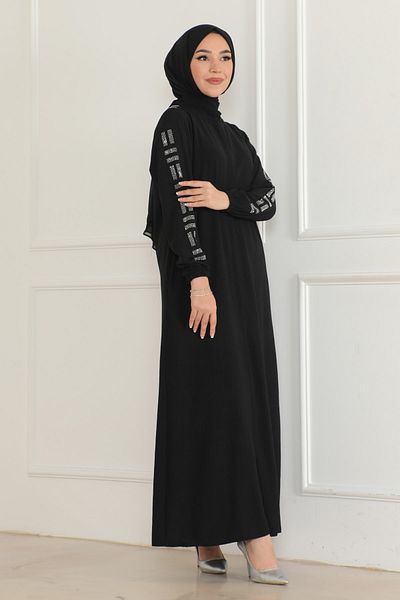OKTAYUSTA COLLECTİON Νέα σεζόν Black Stone Detailed Abaya