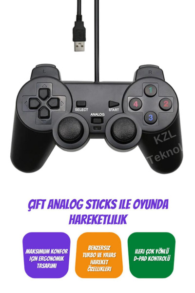 Maybax Oyun Kolu Pc Laptop PS3 Uyumlu Titreşimli Usb 2.0 135cm Kablo Çift Analog Stick