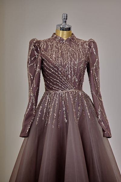 Surikka Draped Front Applique Embroidered Mila Evening Dress