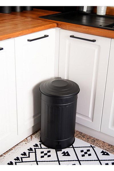 LUCKYHOMES Coș de gunoi galvanizat 24lt 50x30cm Coș de gunoi de dimensiune medie negru, coș de gunoi cu pedală din metal inoxidabil
