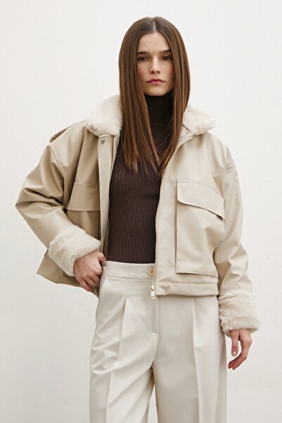 Never more Δερμάτινο παλτό Mink Color Gusseted - Με τσέπες